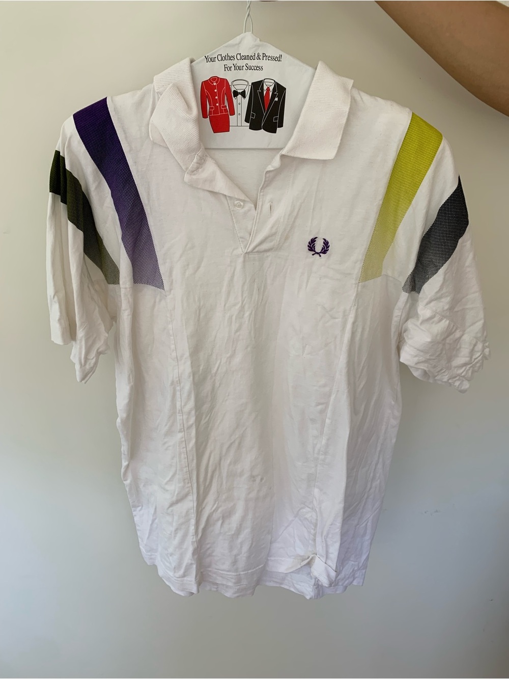 Fred Perry White Polo with Purple and Lime Shoulder Stripes